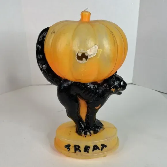 Vintage Blow Mold Black Cat And Jack O Lantern, 14”, No Light, Halloween